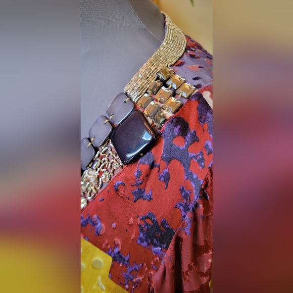 $395 NWOT MAGASCHONI BLOUSE TUNIC TOP EMBELLISHED JEWELED V NECK 3/4 SLEEVE XL - Picture 5 of 11